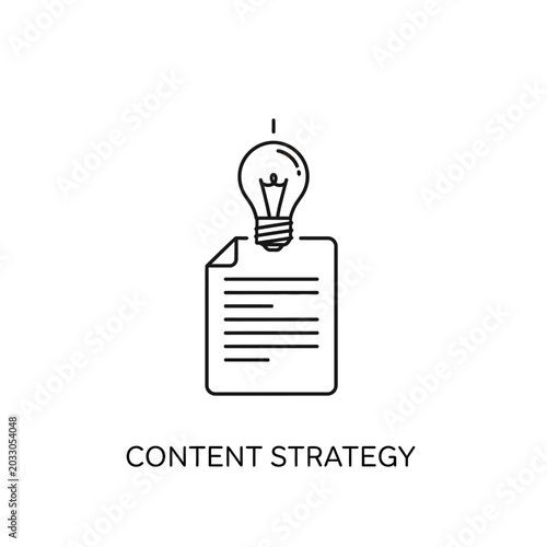 Content strategy icon with lightbulb and document on white background