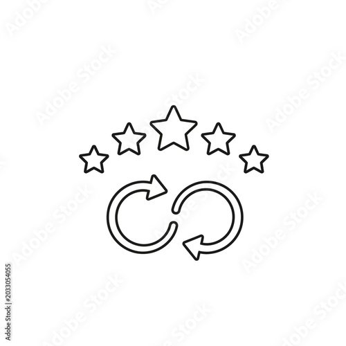 Continuous five star rating loop outline icon isolated on white