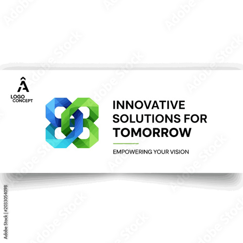 Corporate brand identity slide with geometric logo and slogan