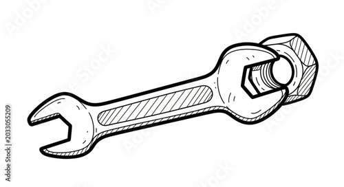 Bild auf Leinwand Single wrench tightening a hexagonal nut on a bolt.