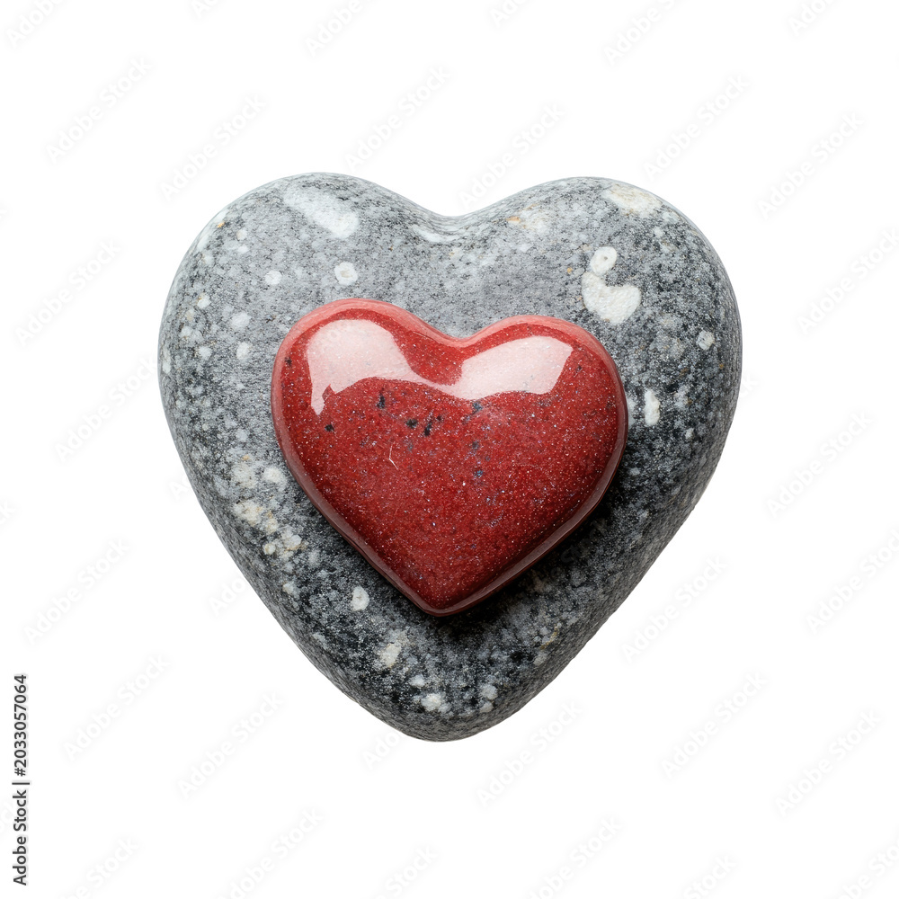 Fototapeta premium Heart Shaped Stone with Glittering Red Heart on Transparent Background Illustrating Love and Affection Perfect for Romantic Themes