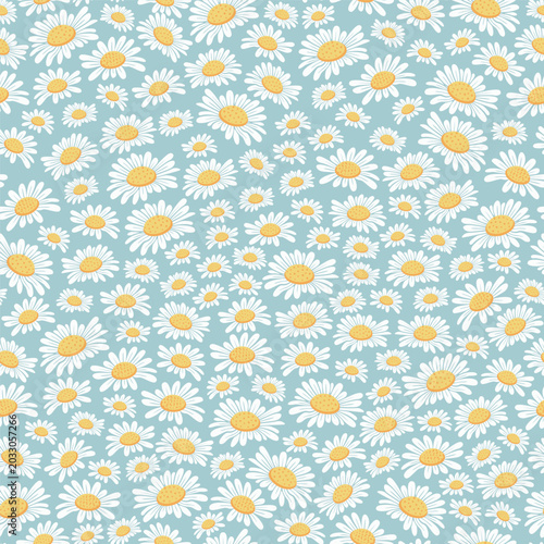 daisy seamless pattern white small ditsy floral tossed repeat on green background vector illustration flat design botanical textile wrapping paper tile wallpaper