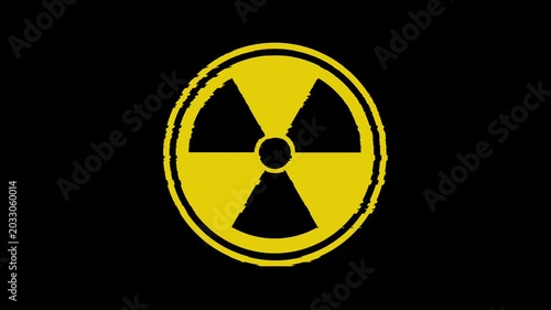 Grungy Radioactive Hazard Symbol: Yellow Nuclear Warning Icon On Black Background For Safety Signage. Design animation 4k video.