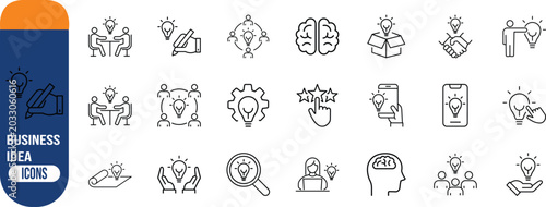 Business idea and innovation icons. lightbulb icon set, brain icon set, people icon set