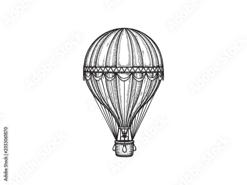Retro hand drawing hot air balloon. Vintage hot air airship vector sketch