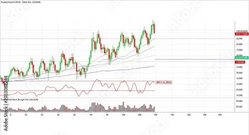 Stock Market Candlestick Chart Showing Price Trends and Indicators.