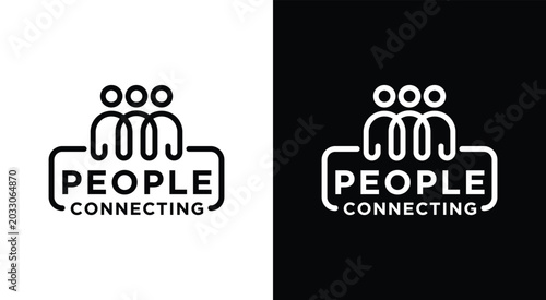 Tableau sur toile People Connecting Logo Design in Black and White.