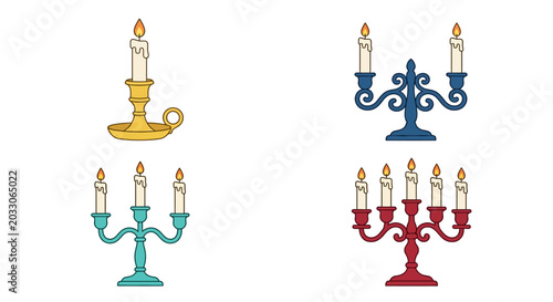 Obraz na plátně Candelabras With Lit Candles Colorful Vector Illustration