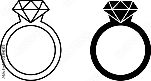 Bild auf Leinwand Diamond ring outline and solid silhouette isolated on white background for propo