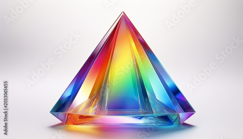 iridescent crystal prism with rainbow colors on white background