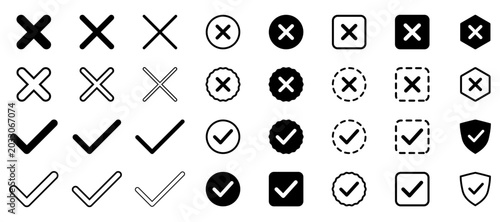 Check mark and cross symbol collection approval, rejection, validation, error, accept, cancel, success, and incorrect icons.