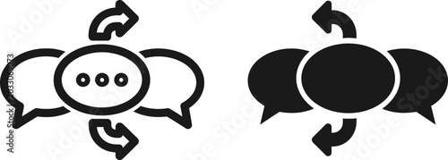 Bild auf Leinwand Communication icons with arrows showing dialogue exchange and feedback in simple