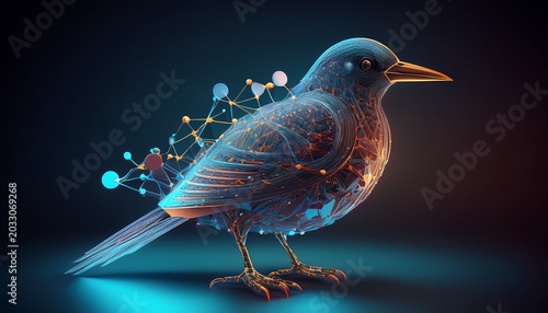 molecular bird structure composed of connected atoms