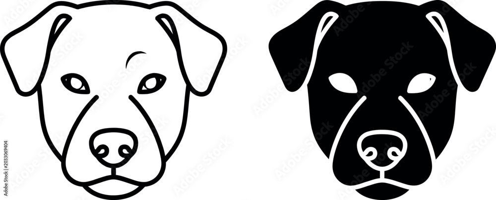 Obraz premium Dog Face Outline and Silhouette Vector Icons Isolated White Background Minimalist Style