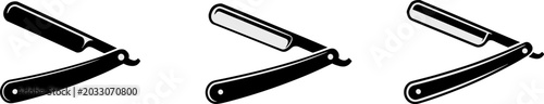 Photos Minimalist Vector Illustration Set of Vintage Straight Razors for Professional B