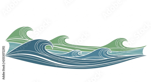 Photos Stylized Ocean Waves Illustration with Blue and Green Tones.