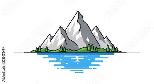 Cuadro en lienzo Stylized Mountain Range Reflection on Water.