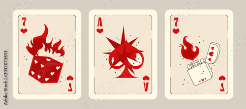 Burning hearts playing cards. Vector illustration