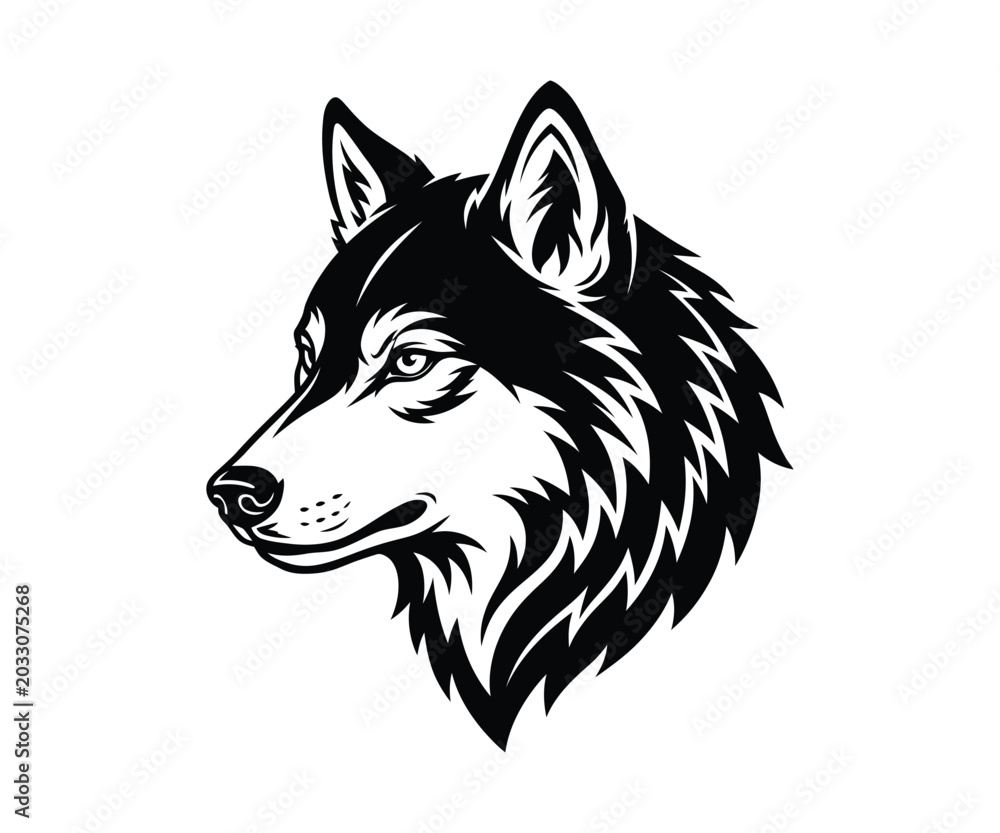 Fototapeta premium Wolf a vector silhouette illustration of a Wolf head black and white logo, isolated
