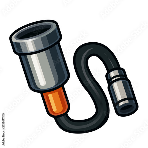 Industrial hose with metal nozzle and connector cartoon vector illustration isolated on white background