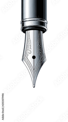 An Intricately Crafted Silver Fountain Pen Nib Piercing The Silence Of Creative Thought In A Vertical Portrait Composition That Captures The Essence Of Elegant Writing Instruments And Artistry.