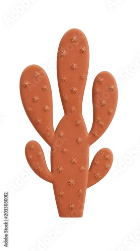 Muted terracotta cactus silhouette featuring ornate sculptural velvet thorns, a minimalist isolated design perfect for contemporary interior decor accents and stylish graphic art projects.