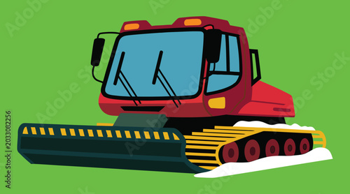 Tableau sur toile Red snowcat vector illustration, heavy snow groomer vehicle, winter mountain mai