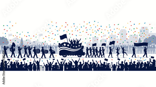 Tableau sur toile Silhouette of a Festive Parade with Marching Band and Crowds.