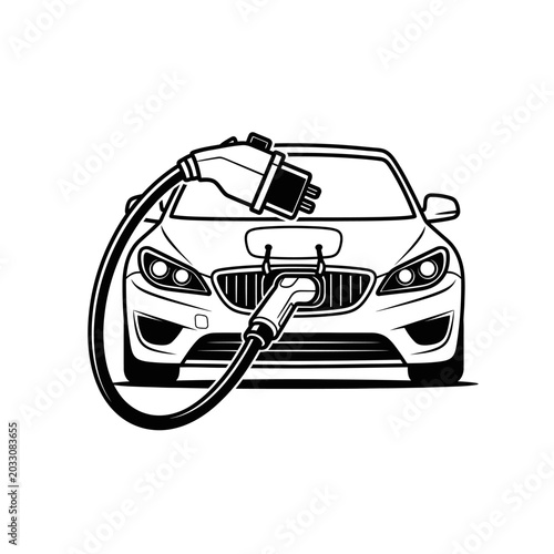 Electric car charging with plug and cable vector illustration