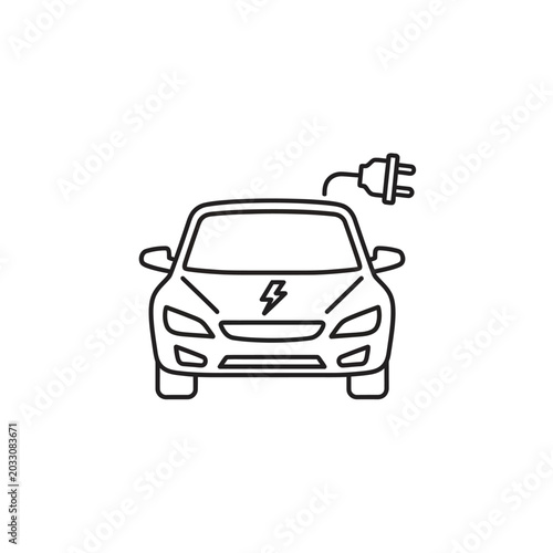 Electric car icon with power plug in line art style