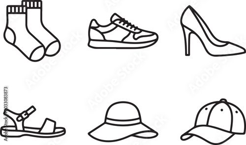 Quadro su tela Socks Sneakers Sandals And Fashion Footwear Icons For Clothing And Apparel Store