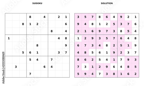 Printable Sudoku puzzle with solution grid for logic challenge