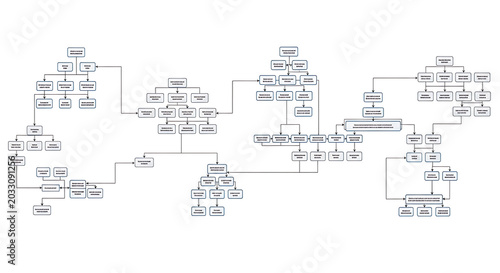 Detailed software architecture flowchart diagram with interconnected modules and processes