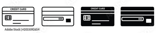 Foto Modern credit card icon set in outline and solid styles for secure financial tra
