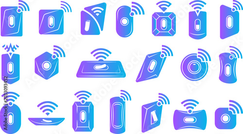 Tableau sur toile Set of modern wireless computer mice and electronic devices with gradient colors on transparent background