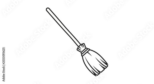 Canvas-taulu A simple black and white line art illustration of a traditional straw broom