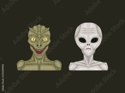Grey Alien Reptilian Character Illustration Humanoid Reptile Alien Vector for Sci-Fi