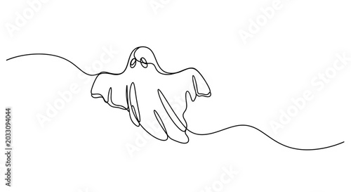 Quadro su tela A minimalist continuous line drawing of a cute floating ghost.