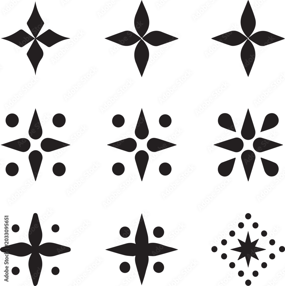 Fototapeta premium Modern geometric flower and starburst vector icons