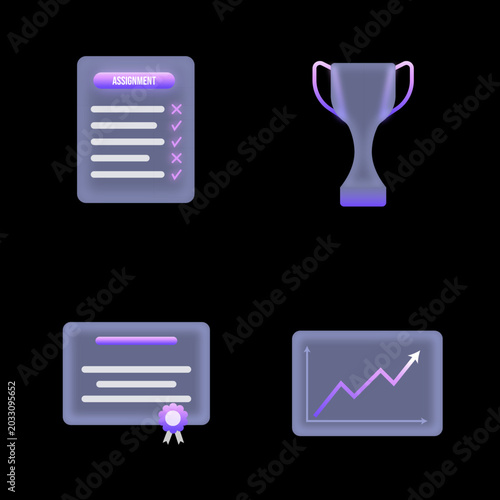 A trophy, a certificate, and a graph
