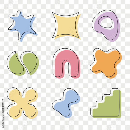 Organic Geometric Shapes Collection Minimal Pastel Vector Symbols Transparent Decorative Elements Modern Abstract Contours Isolated Modular Forms