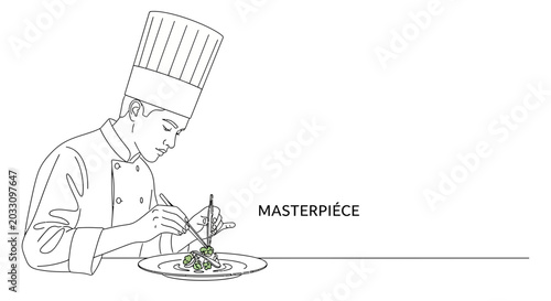 Photos A professional chef meticulously plating a gourmet dish with precision