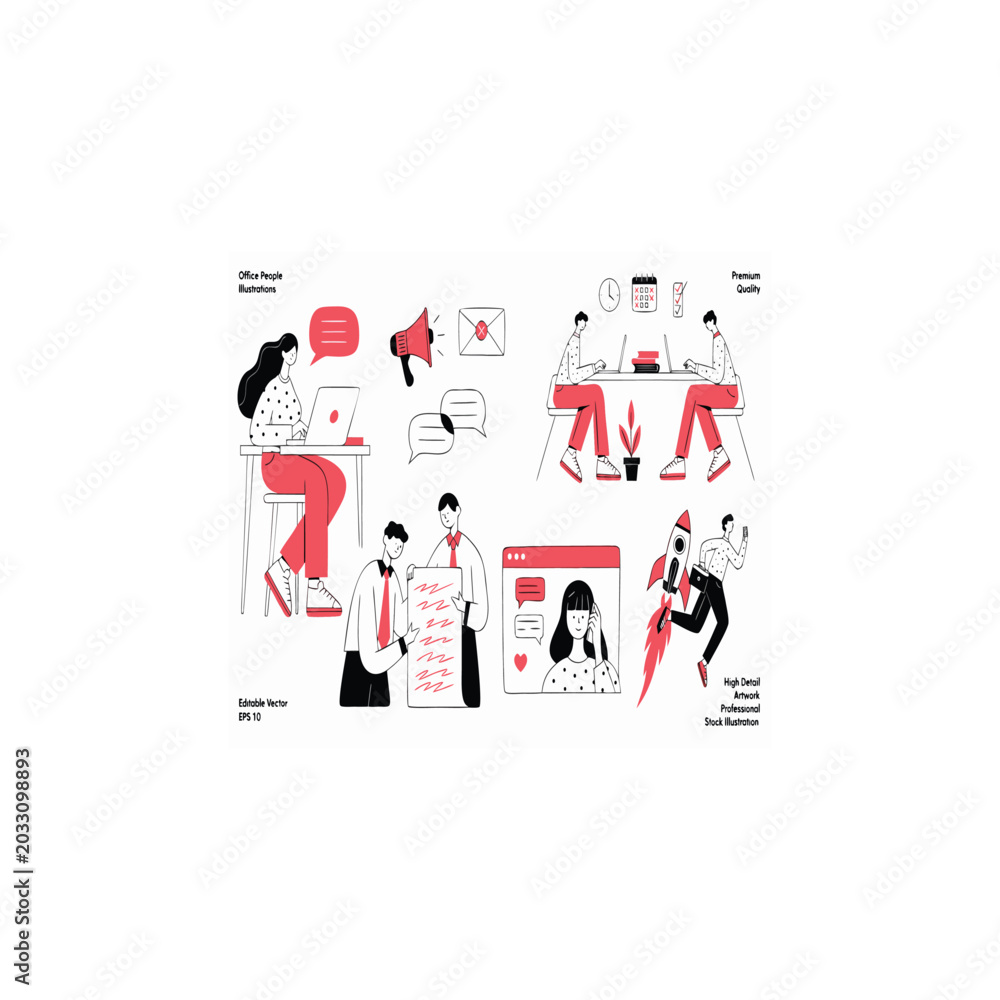Naklejka premium Business workflow data and corporate characters flat vector set