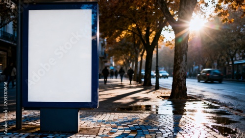 Outdoor Vertical Poster Mockup on City Street, Blank Billboard Banner Display Template
