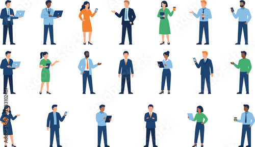 Tableau sur toile Set of diverse professional business people characters in various office setting