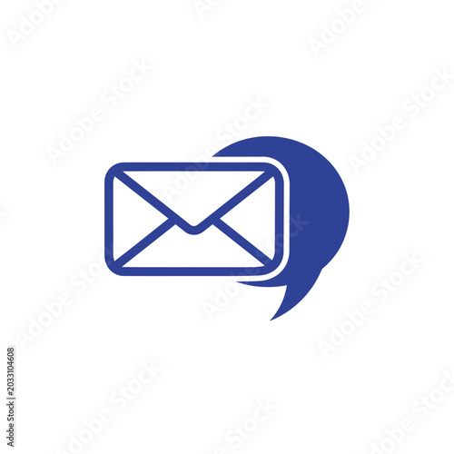 Blue mail envelope and speech bubble icon on white background