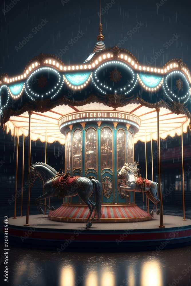 Fototapeta premium An eerie carousel full of ghosts at an abandoned desolate carnival.