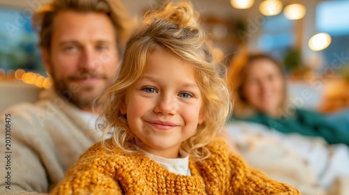 A heartwarming scene of a family enjoying cozy moments together on a couch, surrounded by soft blankets and warm lighting, creating a feeling of love and togetherness.