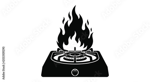 Obraz na płótnie Gas Stove With Flames Black Silhouette On White Background