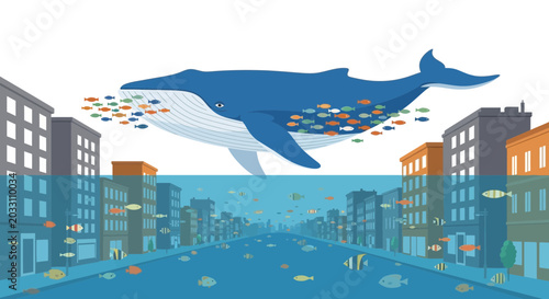 Foto Large blue whale swimming alone.